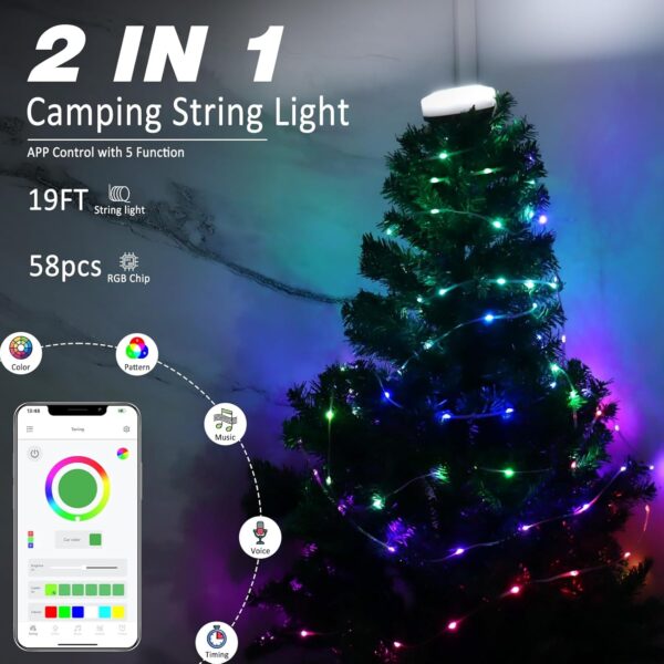 DIBMS 1-Pack Camping String Light w/Lamp, 32.8FT Rechargeable Waterproof LED Hanging Light for Outdoor Camping Awning Tent Garden Party Festival Decor